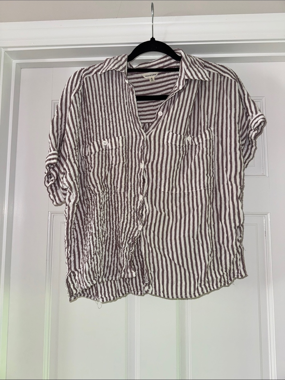 Max Studio Wrinkled Style Short Sleeve Button Up - Shirt
